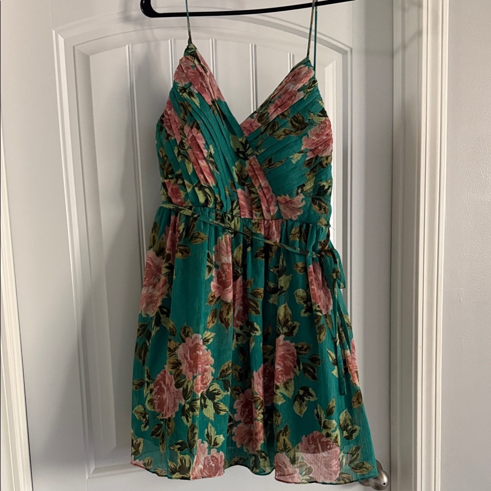 Size 13 City Studio Green and Pink Floral Mini Dress (juniors)